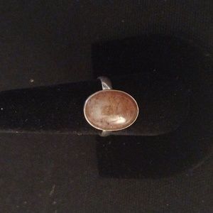 Sterling Silver Round Light Brown Stone Ring Stamped 925 Size 9